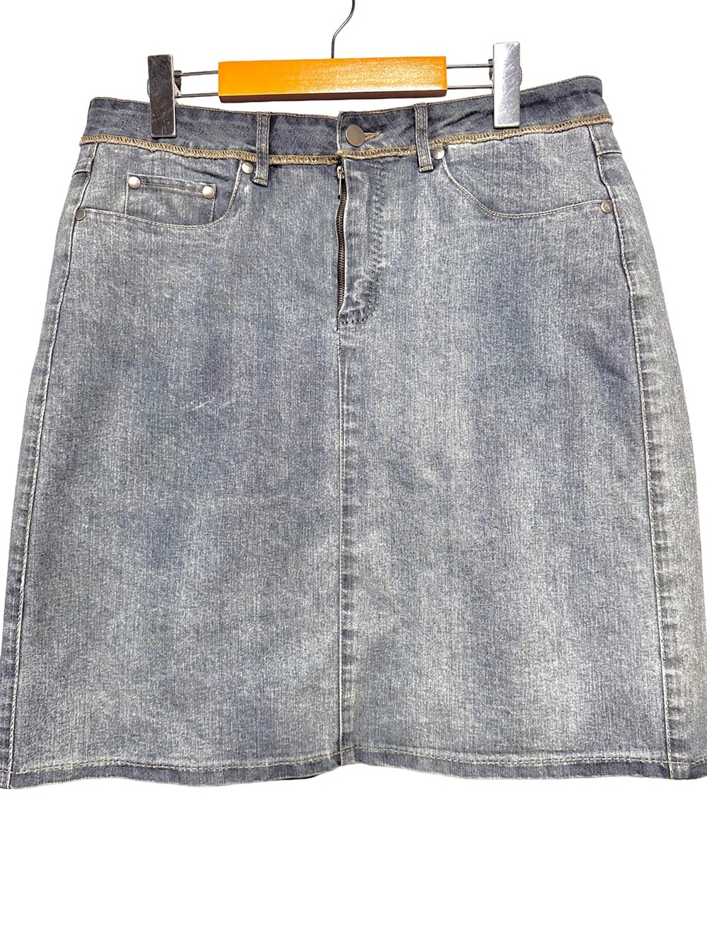 YUKOKA Y2K Denim Mini Skirt Exposed Zip Faded Wash Low Rise Size 10 - Picture 2 of 9